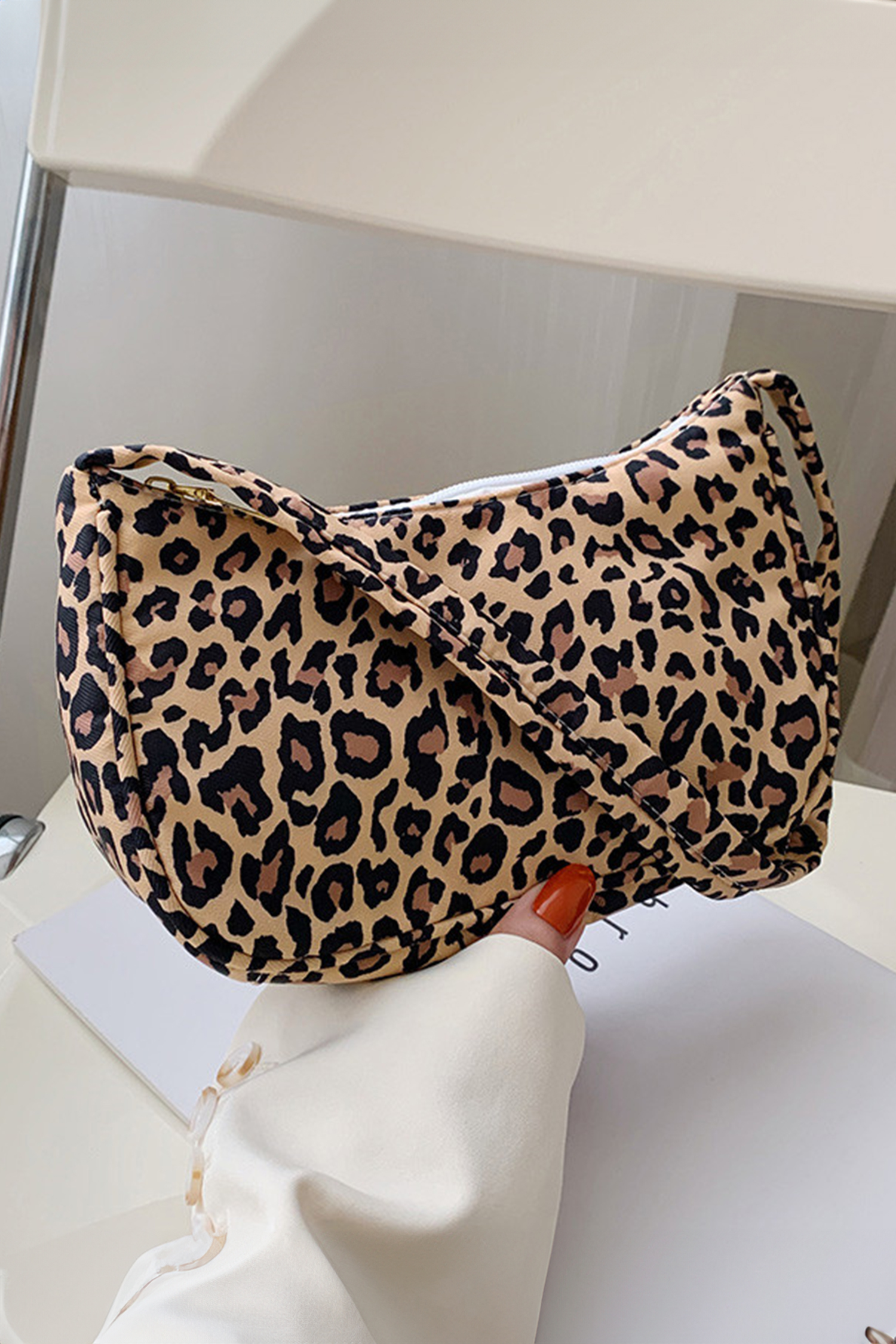Coffee Leopard Printed Minimalist Shoulder Bag - Image 4
