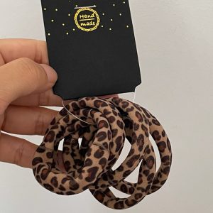 Coffee 5pcs Leopard Elastic Hair Tie Set