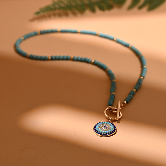 Bead Necklace Women's Round Devil's Eye Pendant Necklace - Image 5