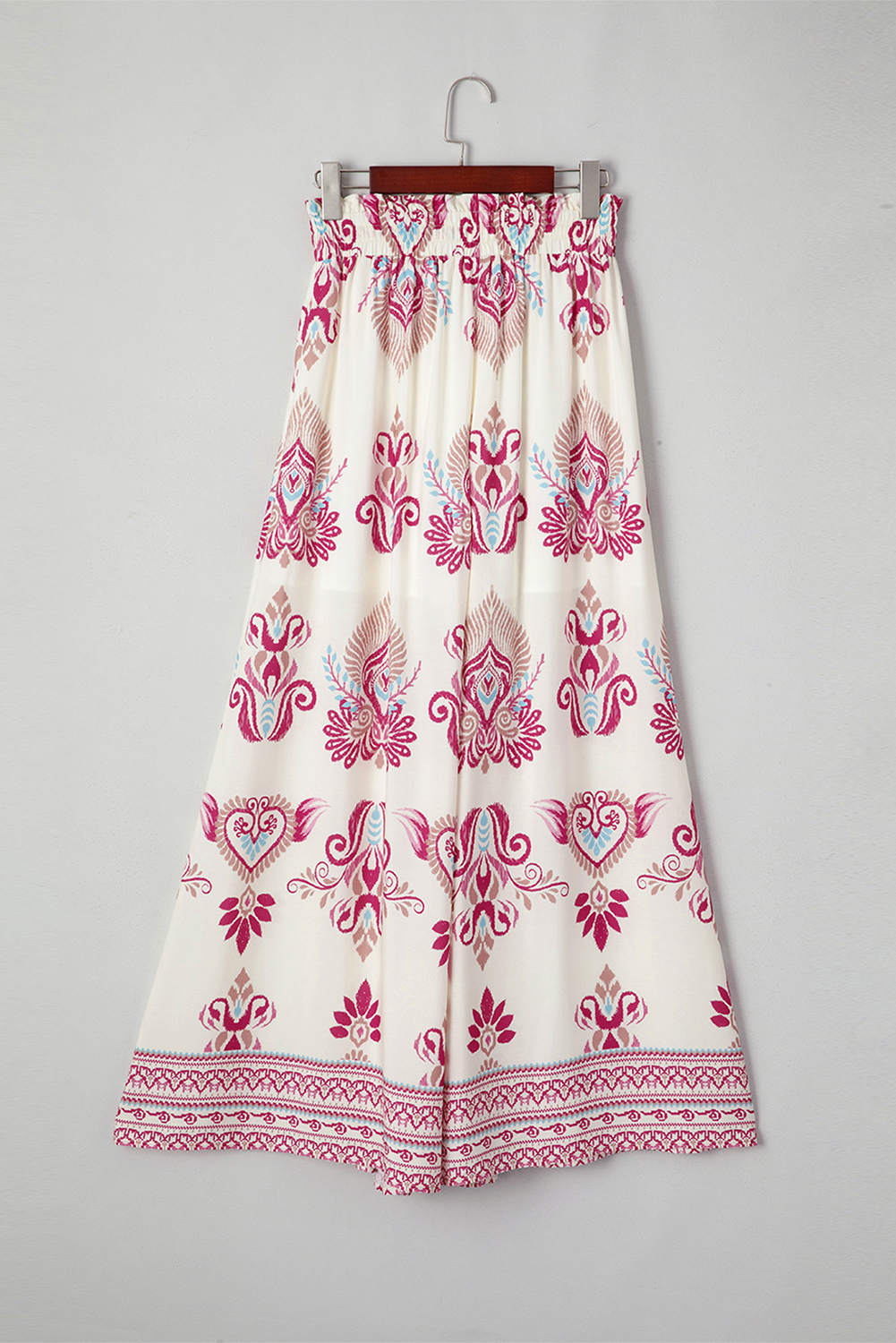 Rose Boho Printed Shirred High Waist Flowy Wide Leg Pants - Image 8