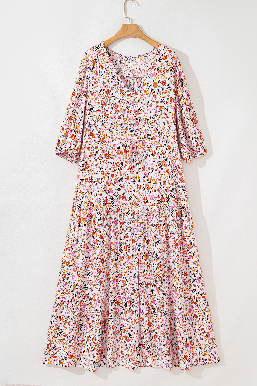 Red Boho Half Sleeve Floral V Neck Maxi Dress - Image 6