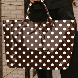 Color black Polka Dot Vinyl Glossy Tote Bag