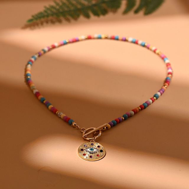 Bead Necklace Women's Round Devil's Eye Pendant Necklace - Image 4