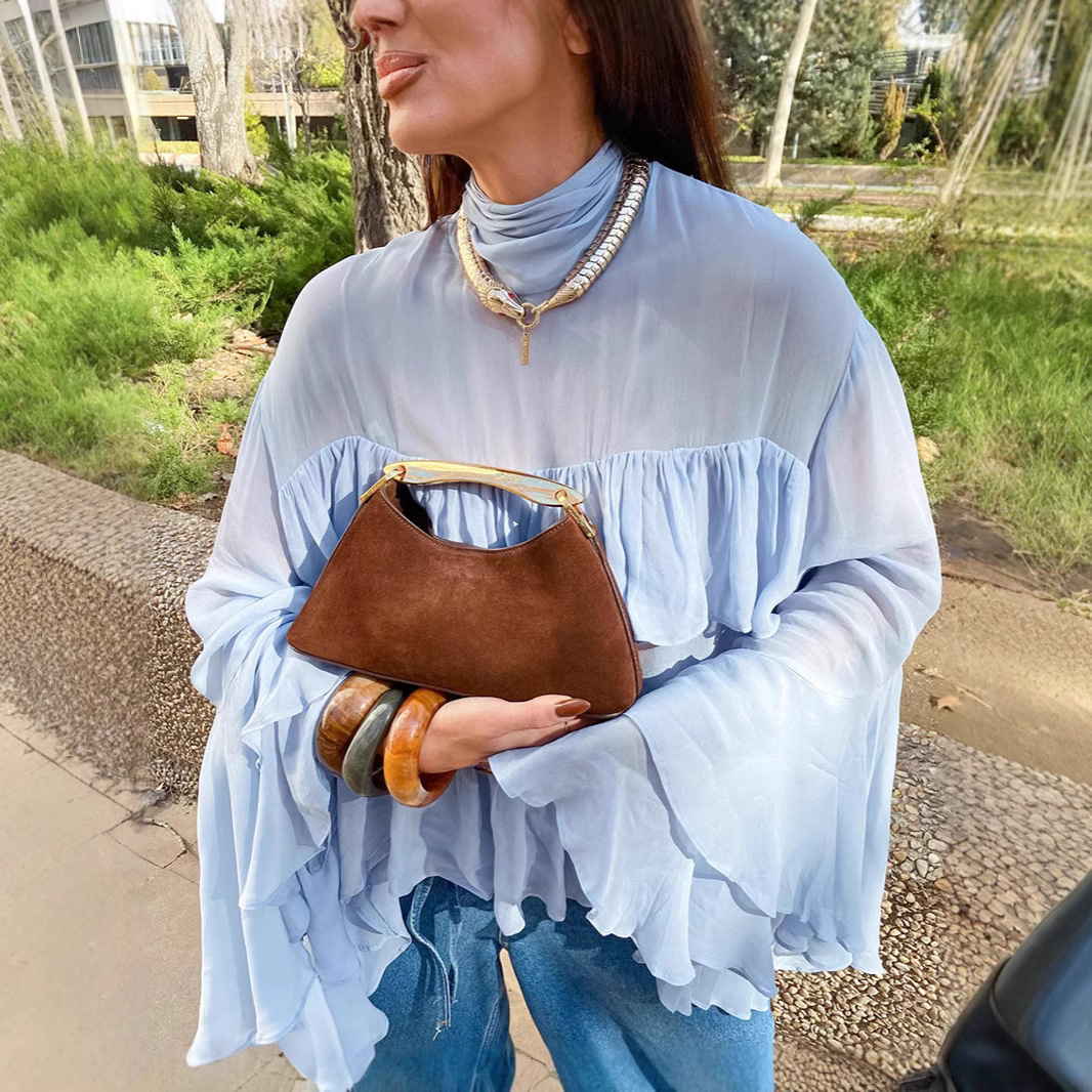 Blue Bell Sleeve Ruffle Blouse - Image 2