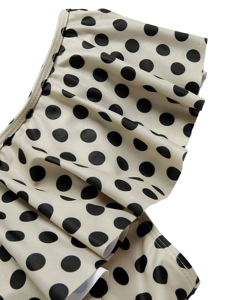 Beige Polka Dot Ruffle One-Piece Swimsuit - Image 3