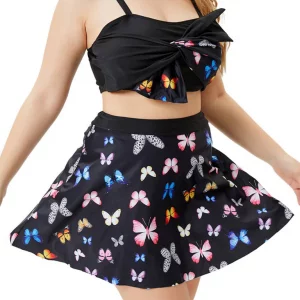 Black Butterfly Strap Skirted Swimsuit