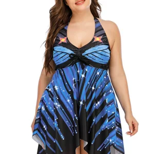 Blue Halter Skirted One-Piece Swimsuit