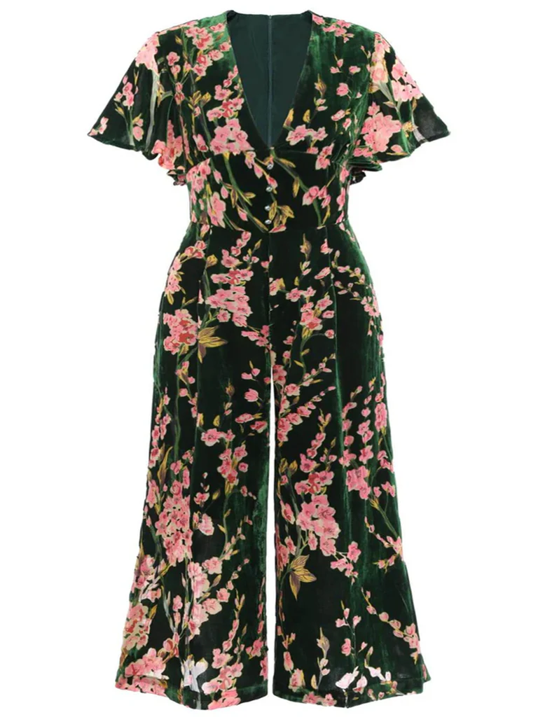 Green Velvet Wide-Leg Jumpsuit - Image 4