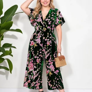 Green Velvet Wide-Leg Jumpsuit