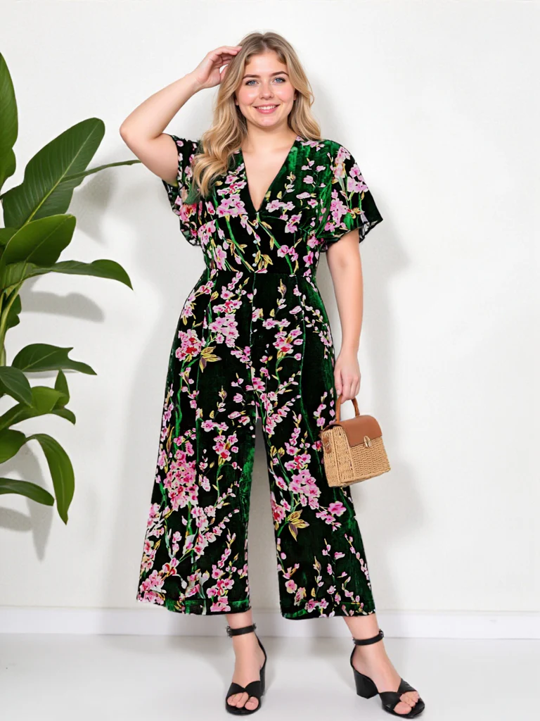 Green Velvet Wide-Leg Jumpsuit