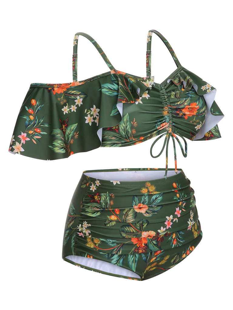 Green Floral Drawstring Swimsuit Set - Image 6