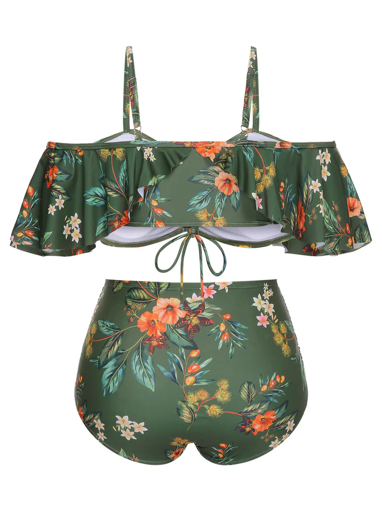 Green Floral Drawstring Swimsuit Set - Image 5