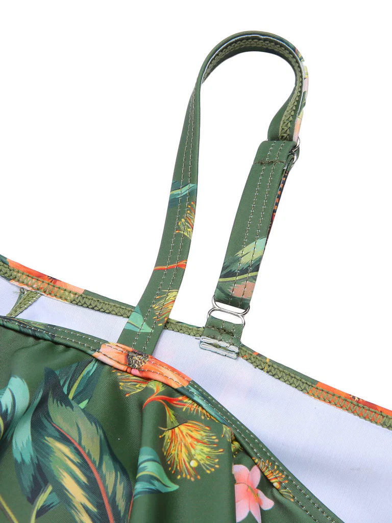 Green Floral Drawstring Swimsuit Set - Image 4
