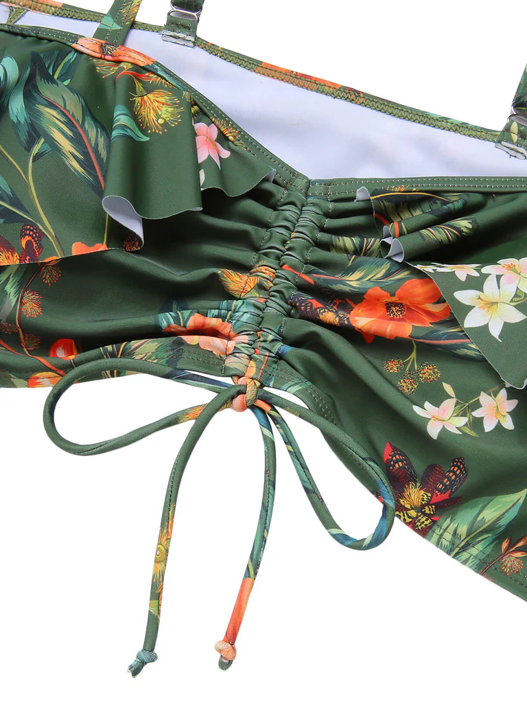 Green Floral Drawstring Swimsuit Set - Image 2