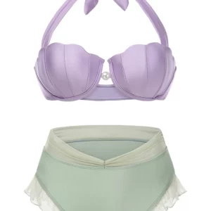 Lavender Mermaid Shell Halter Bikini Set