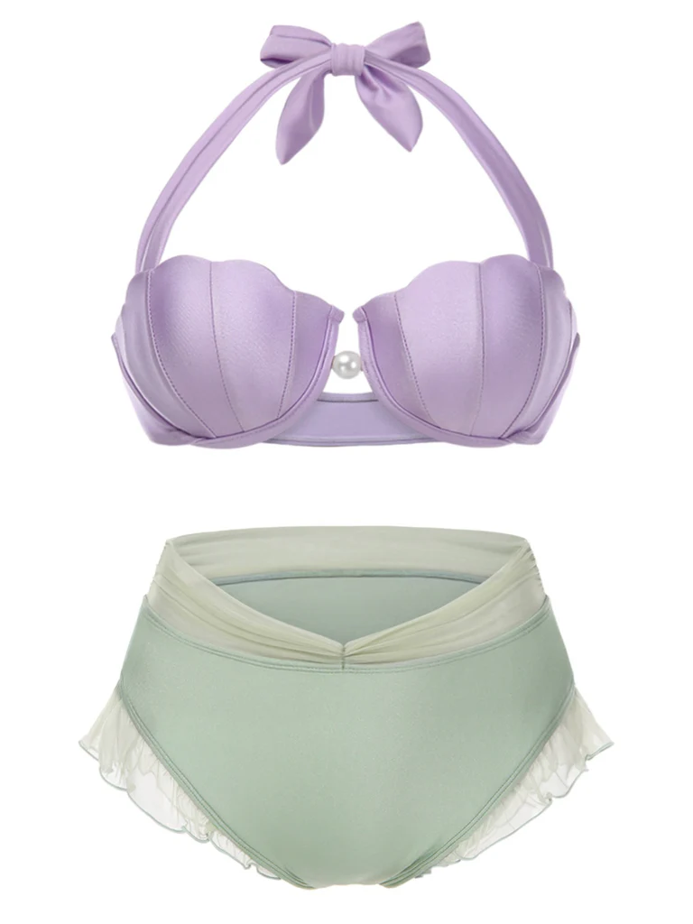Lavender Mermaid Shell Halter Bikini Set