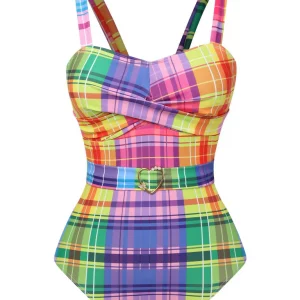 Rainbow Plaid Bow Swimsuit