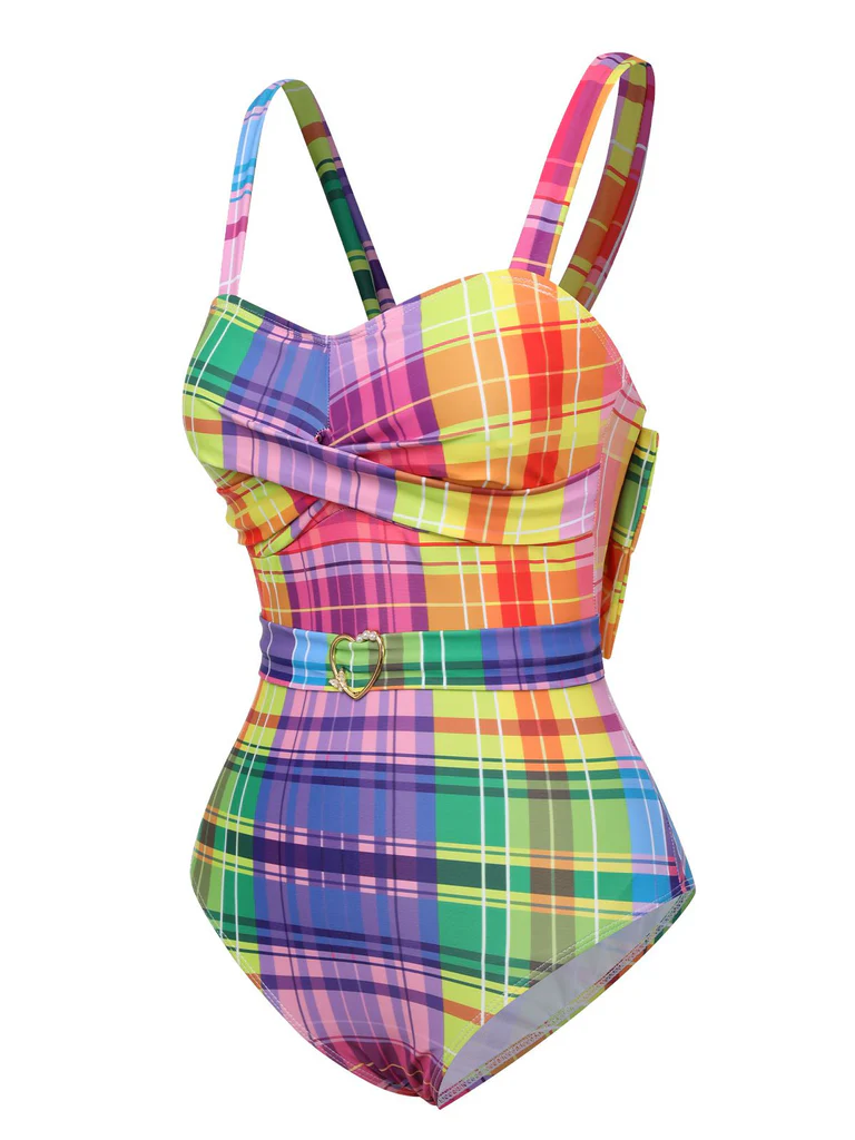Rainbow Plaid Bow Swimsuit - Image 6