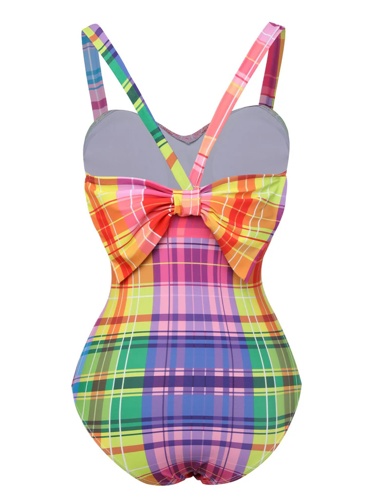 Rainbow Plaid Bow Swimsuit - Image 5