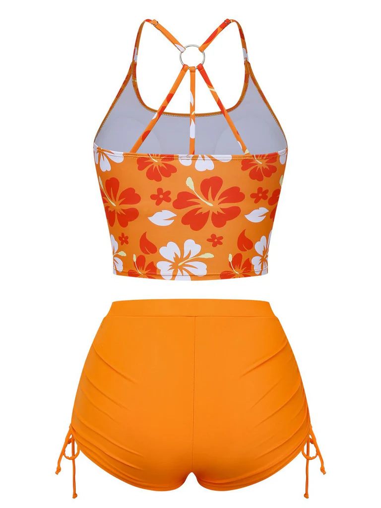 Orange Floral Backless Bikini Set - Image 5