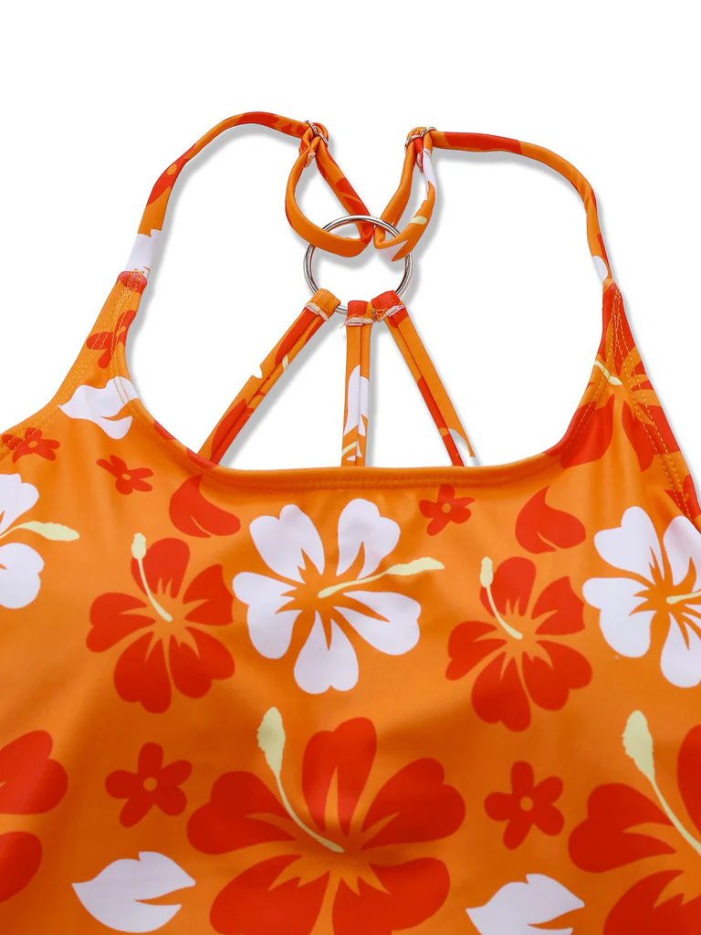 Orange Floral Backless Bikini Set - Image 4