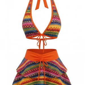 Orange Boho Bikini Set with Cover-Up