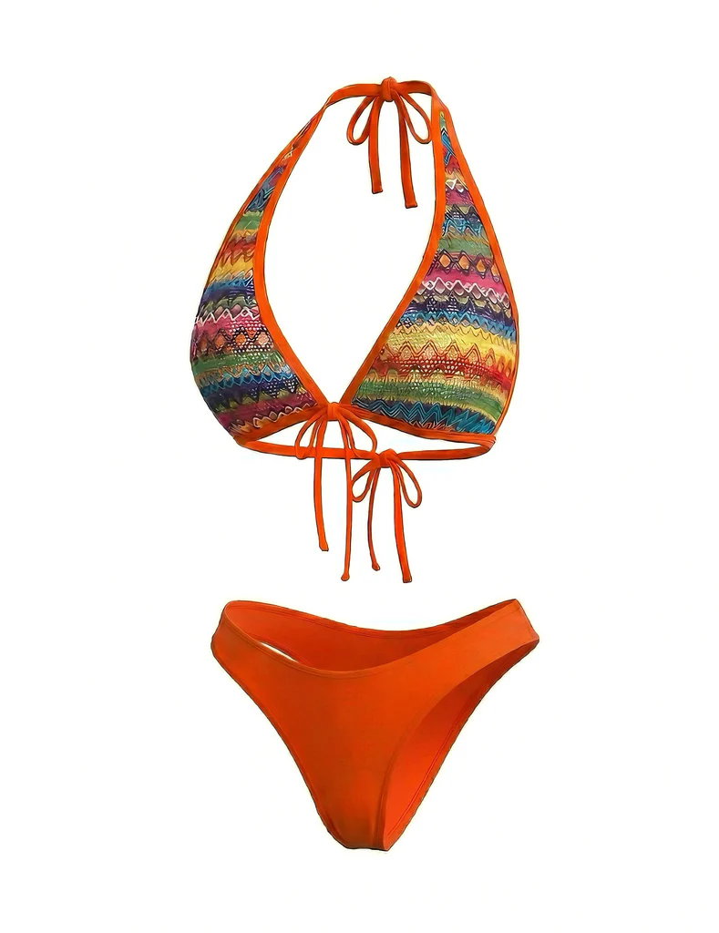Orange Boho Bikini Set with Cover-Up - Image 3