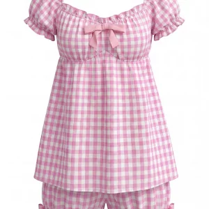 Pink Bow Gingham Ruffle Pajama Set