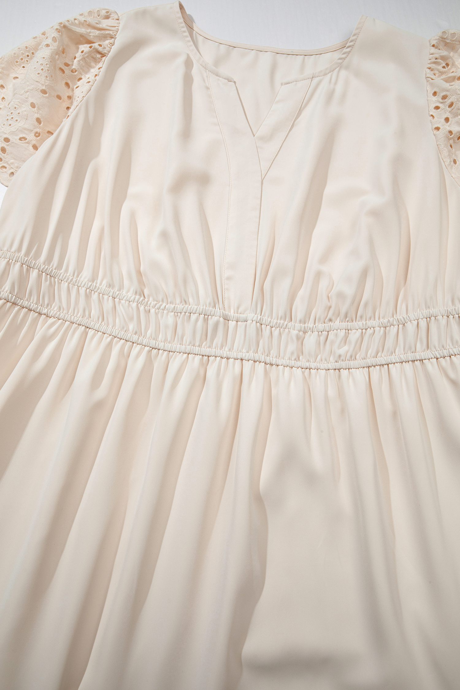 Apricot Plus Size V Neck Lacy Embroidery Patchwork Short Sleeve Maxi Dress - Image 7