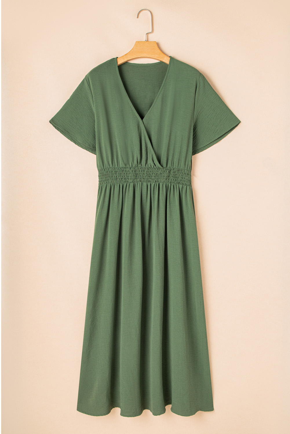Four Leaf Clover Surplice Neckline Shirred High Waist Plus Size Maxi Dress - Image 8