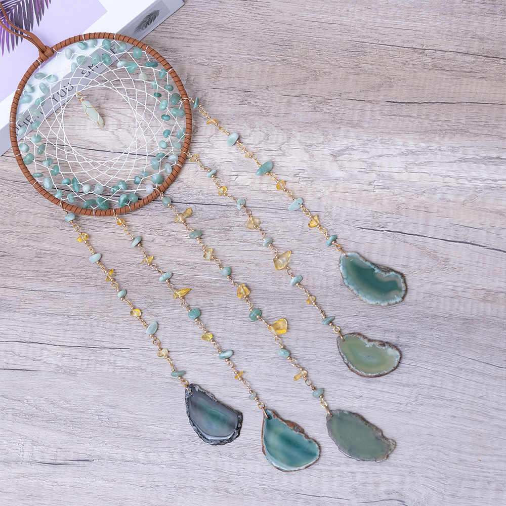 Rough Stone Side Agate Slices Dreamcatcher Home Decorative Pendant - Image 4