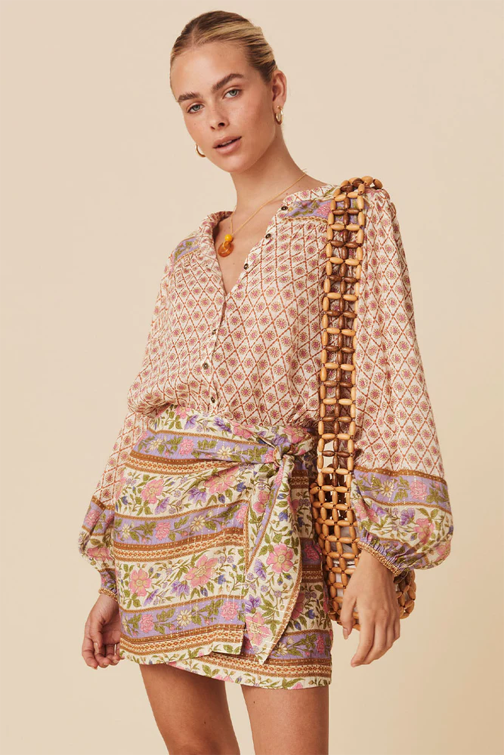 Multicolour Boho Floral Mixed Print Puff Sleeve Shirt - Image 3