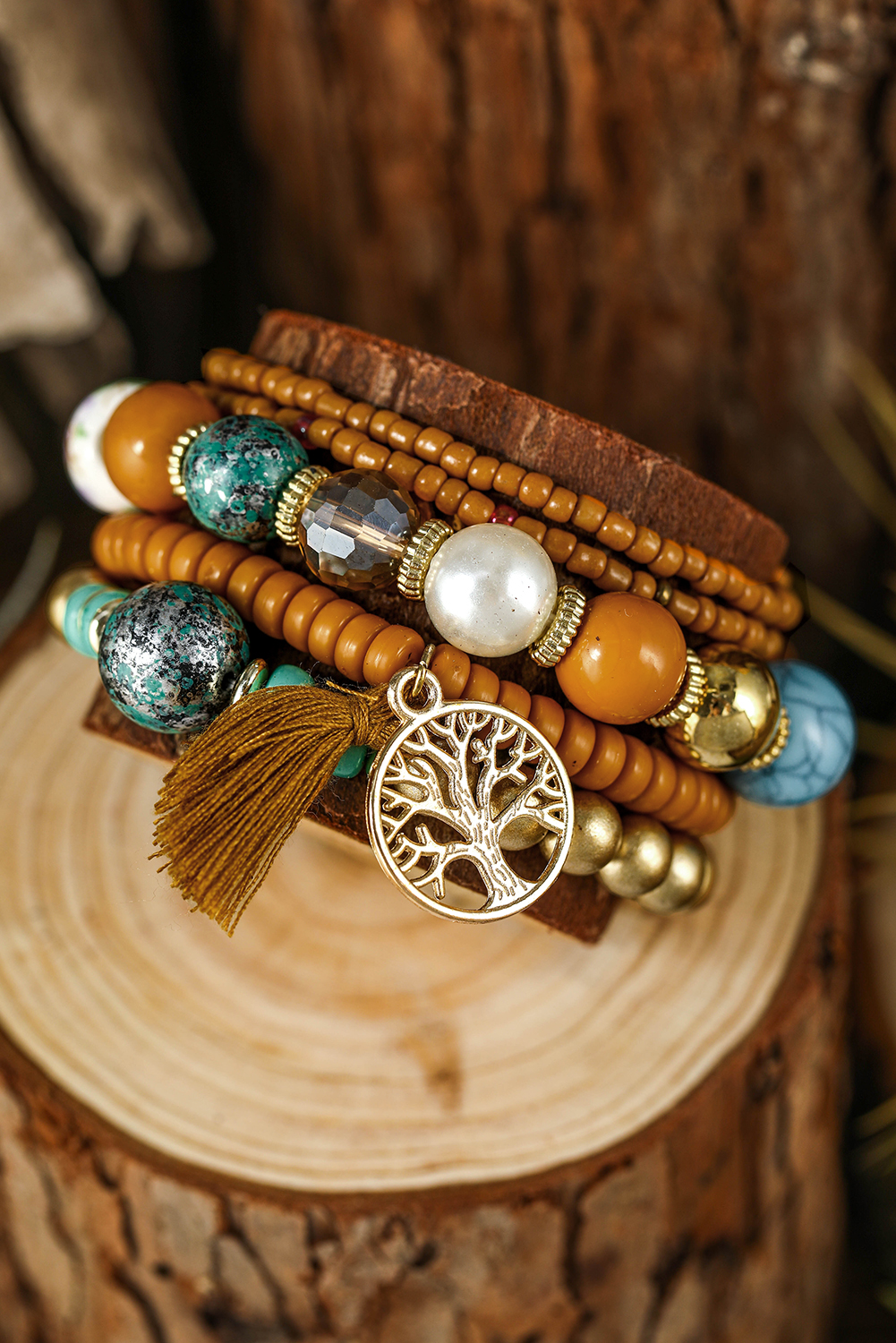 Chestnut 5pcs Boho Beaded Turquoise Bracelets Set - Image 5