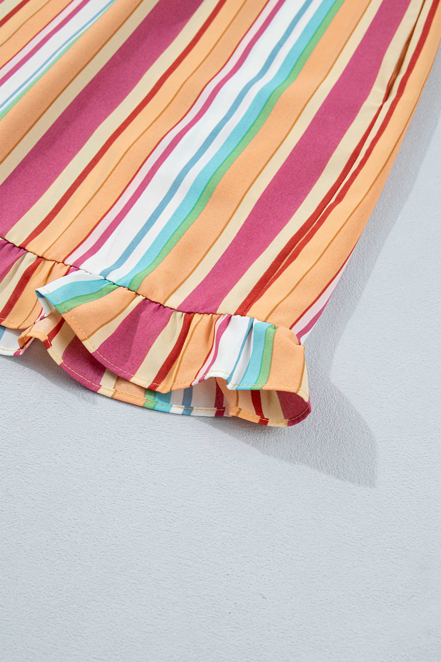 Orange Stripe Plus Size Elastic Waist Ruffle Hem Shorts - Image 7