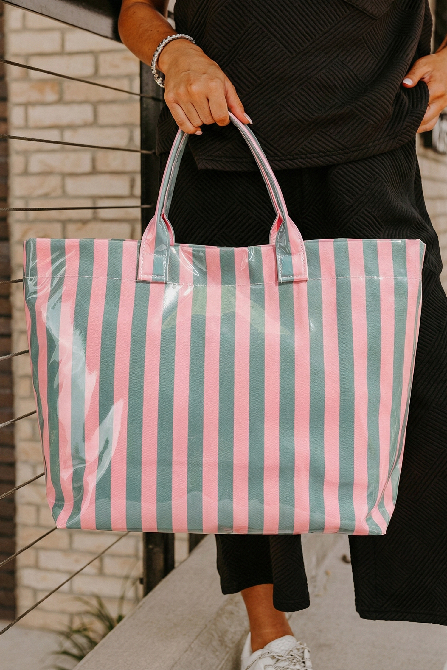 Rainbow Glossy Striped Vinyl Large Tote Bag - Image 13