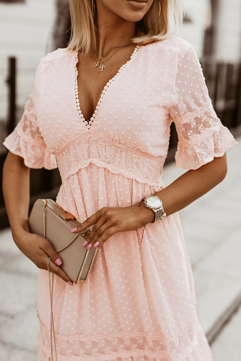 Swiss Dot Lace Trim Maxi Dress - Image 6