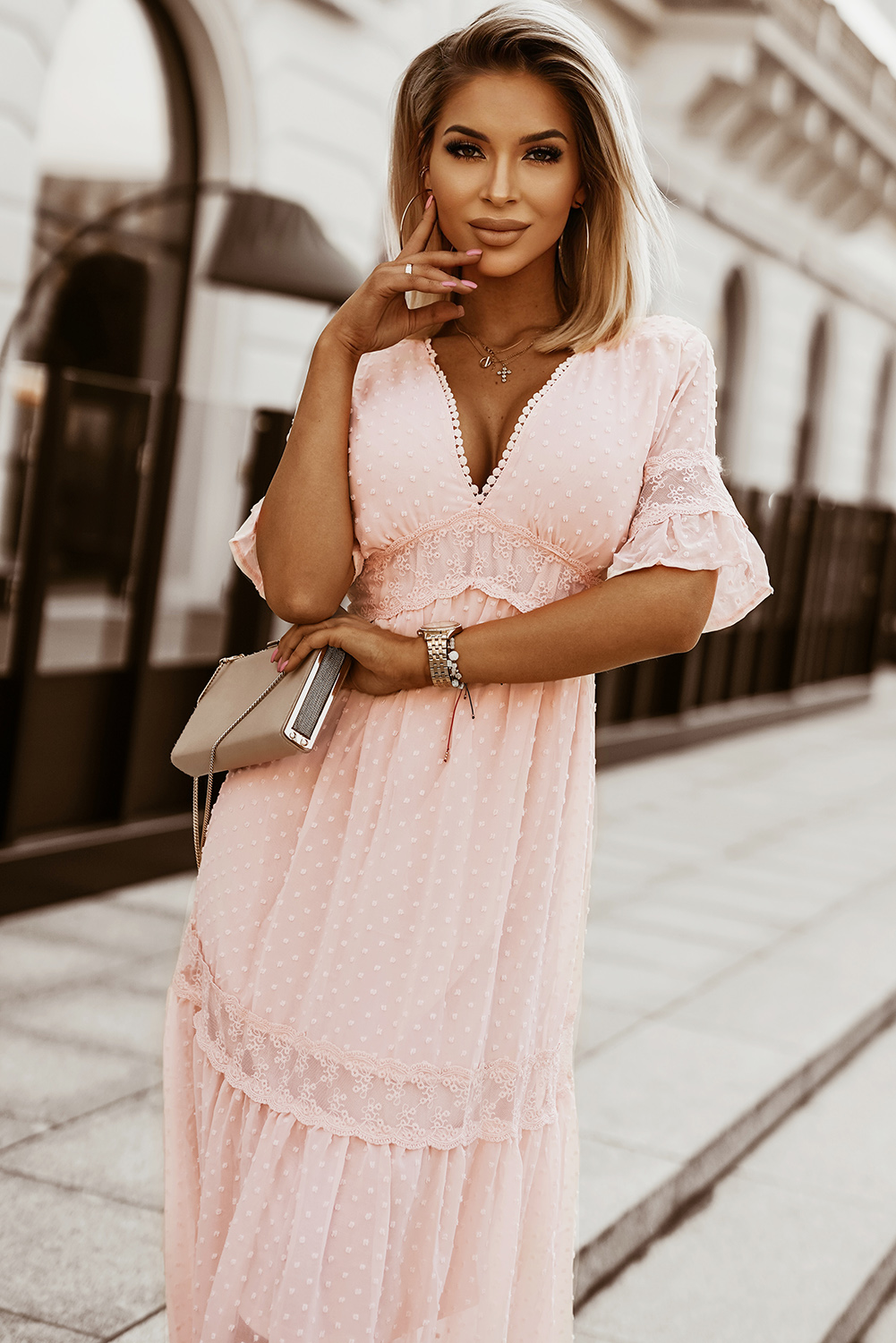 Swiss Dot Lace Trim Maxi Dress - Image 5