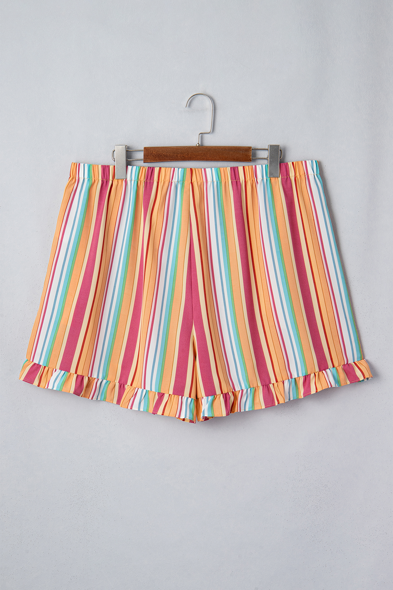 Orange Stripe Plus Size Elastic Waist Ruffle Hem Shorts - Image 3