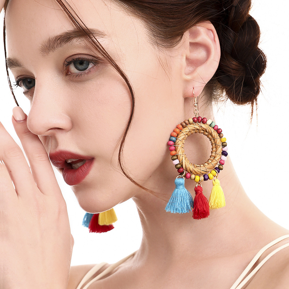 Creative Boho Circle Rice Bead Braided Earrings - Image 2