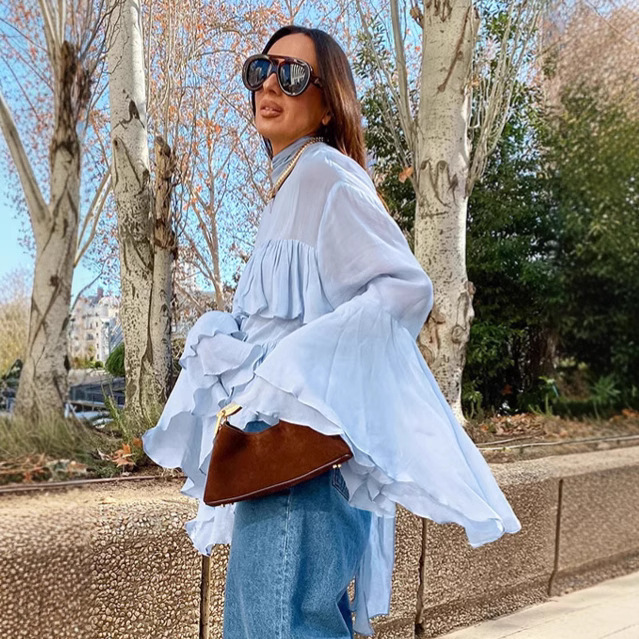 Blue Bell Sleeve Ruffle Blouse - Image 4