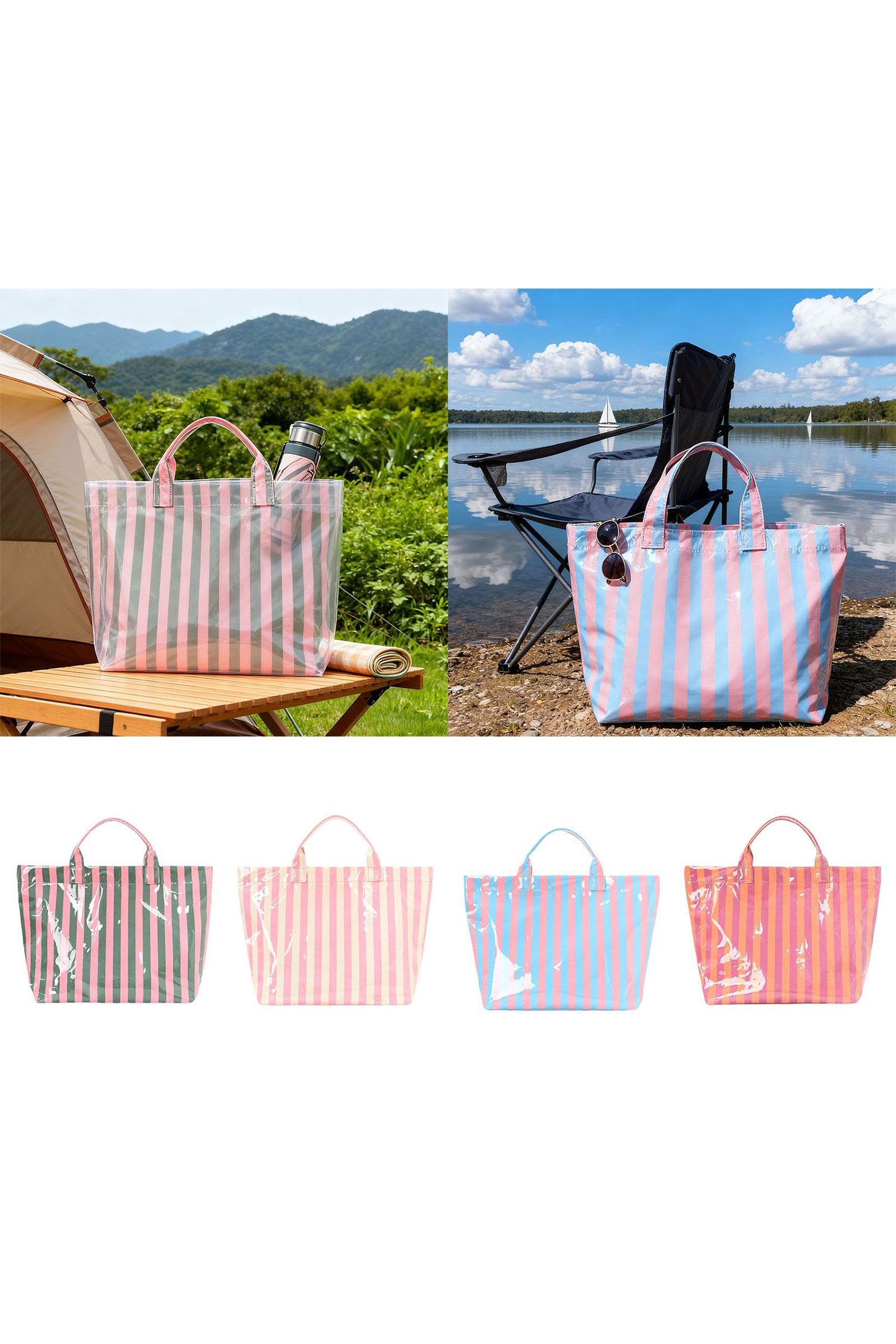 Rainbow Glossy Striped Vinyl Large Tote Bag - Image 5