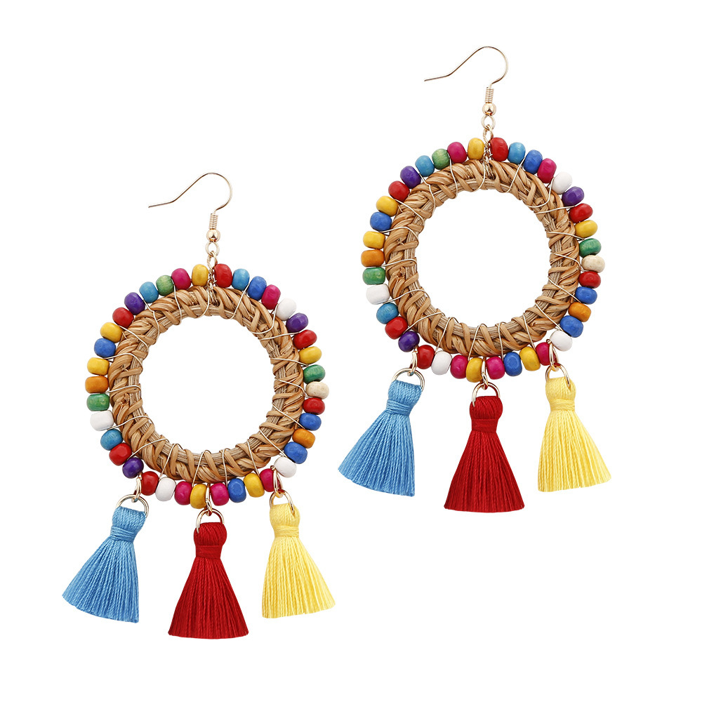 Creative Boho Circle Rice Bead Braided Earrings - Image 4