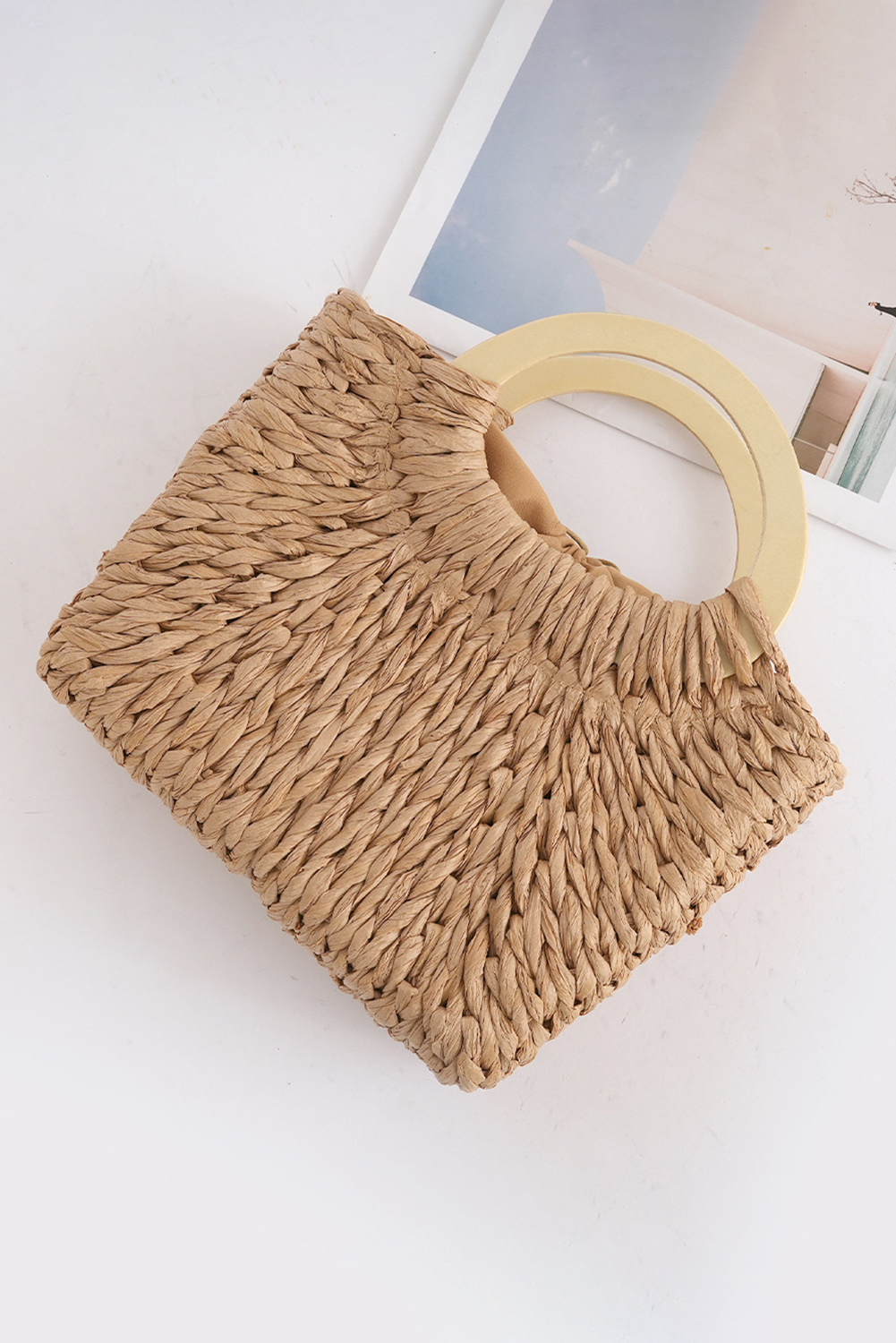 Camel Retro Straw Woven Handle Bag - Image 7