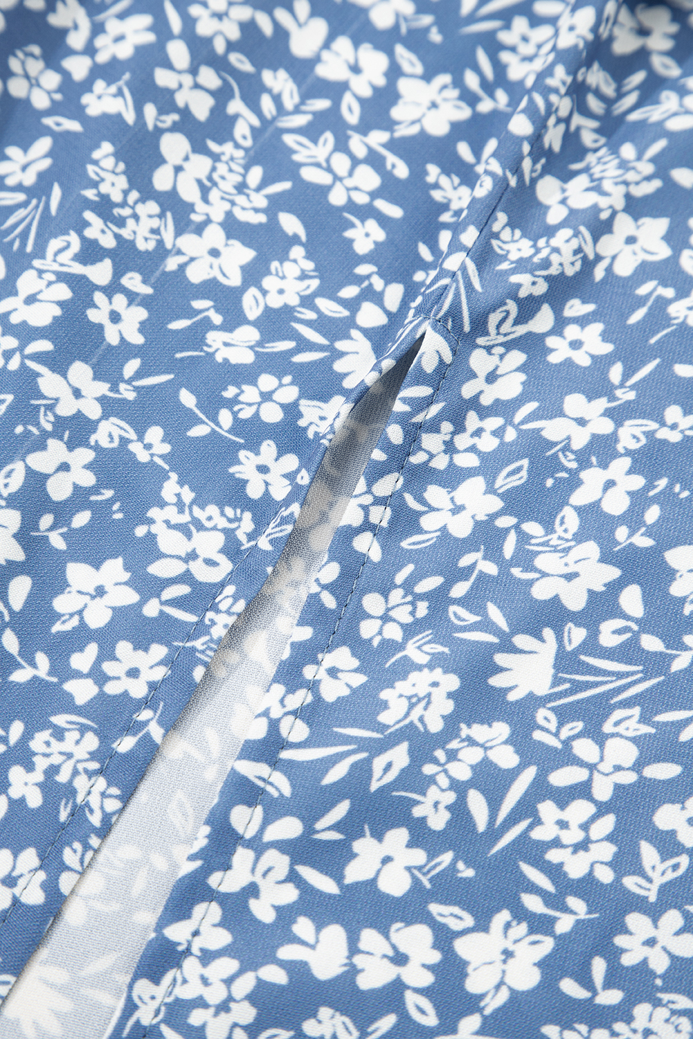 Sky Blue Boho Floral High Waist Long Skirt with Side Split - Image 6