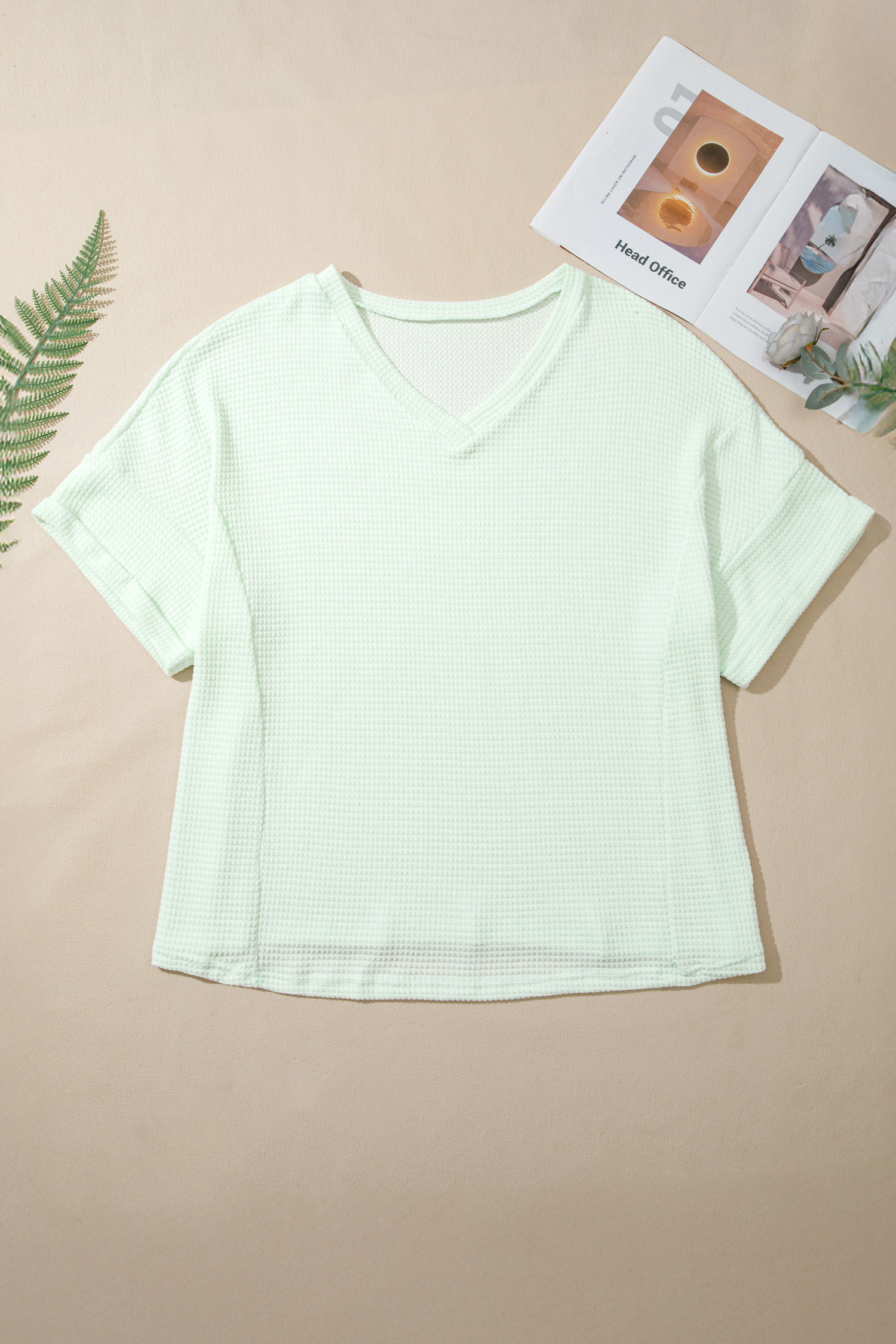 Wisteria V Neck Short Sleeve Plus Size Waffle Knit Top - Image 6