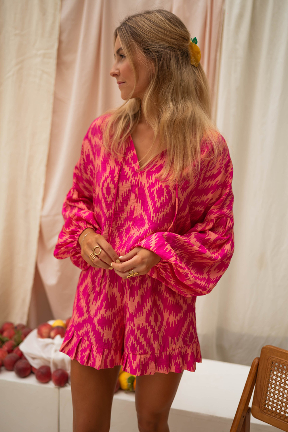 Rose Western Aztec Geometric Print Top and Ruffled Shorts Set - Image 5