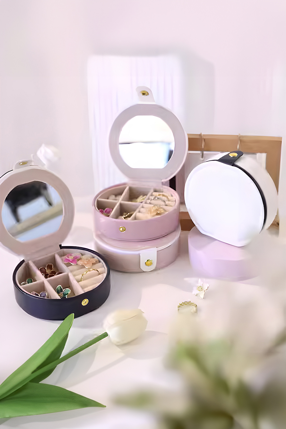 Light Pink Jewelry Organizer Cases with Mirror - Image 6