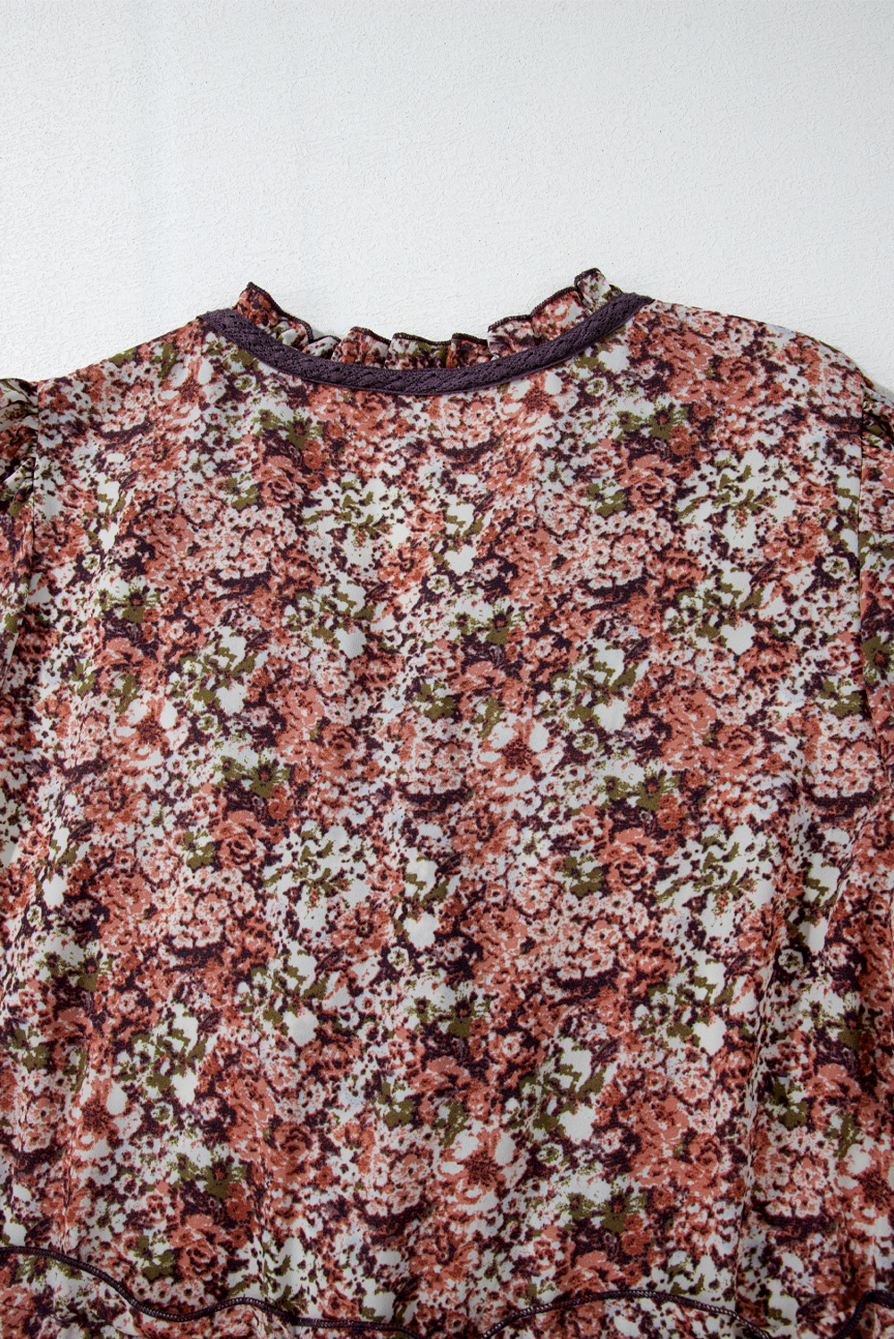 Brown Floral Print Split Front Tiered Frilled V Neck Midi Dress - Image 6