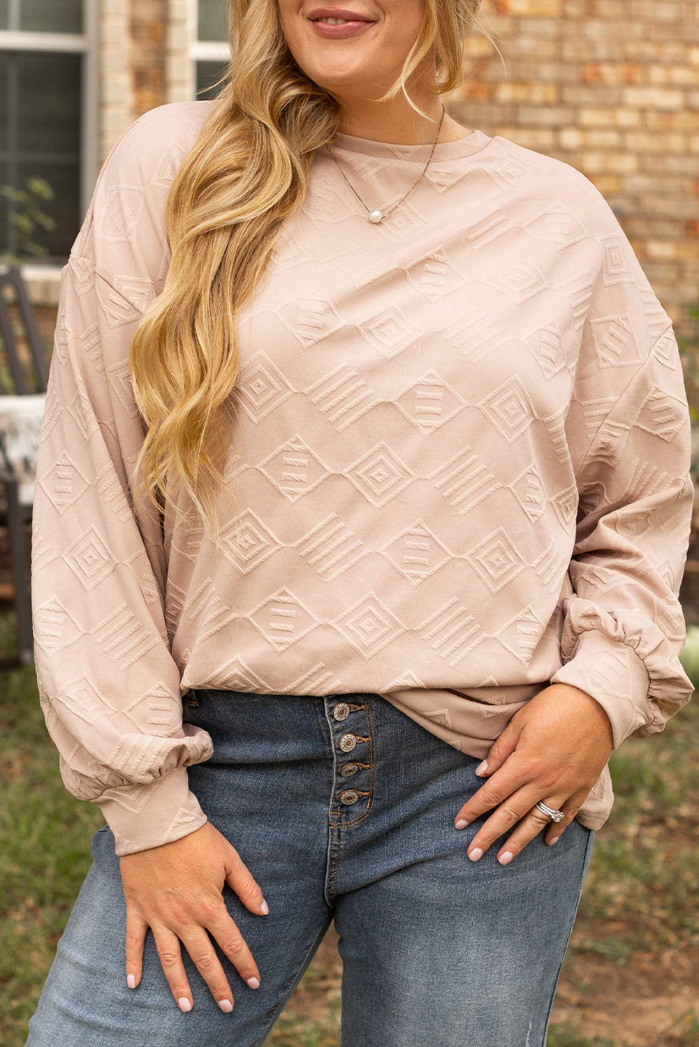 Parchment Plus Size Textured Drop Shoulder Crew Neck Sweatshirt - Image 8