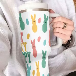 White DONT WORRY BE HOPPY Bunny Print Thermal Tumbler 40oz